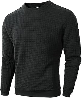 Men's Quilted Sweatshirt Long Sleeve Ribbed Collar Cuffs Casual Fleece Lined Sweatshirt
