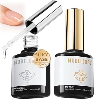 modelones Clear Gel Polish Set Gel Top Base Coat Upgrade No Wipe Shine 15ML | Self Leveling Silky Base Glossy Top Coat Professional Nail Art Stuff DIY Salon Manicure Gift for Beginner Soak Off U V Cure