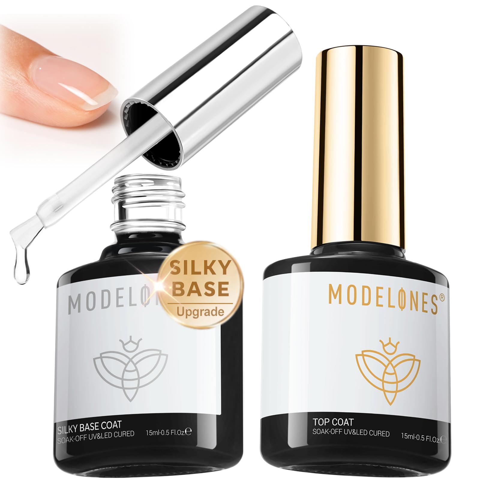 modelones Clear Gel Polish Set Gel Top Base Coat Upgrade No Wipe Shine 15ML | Se