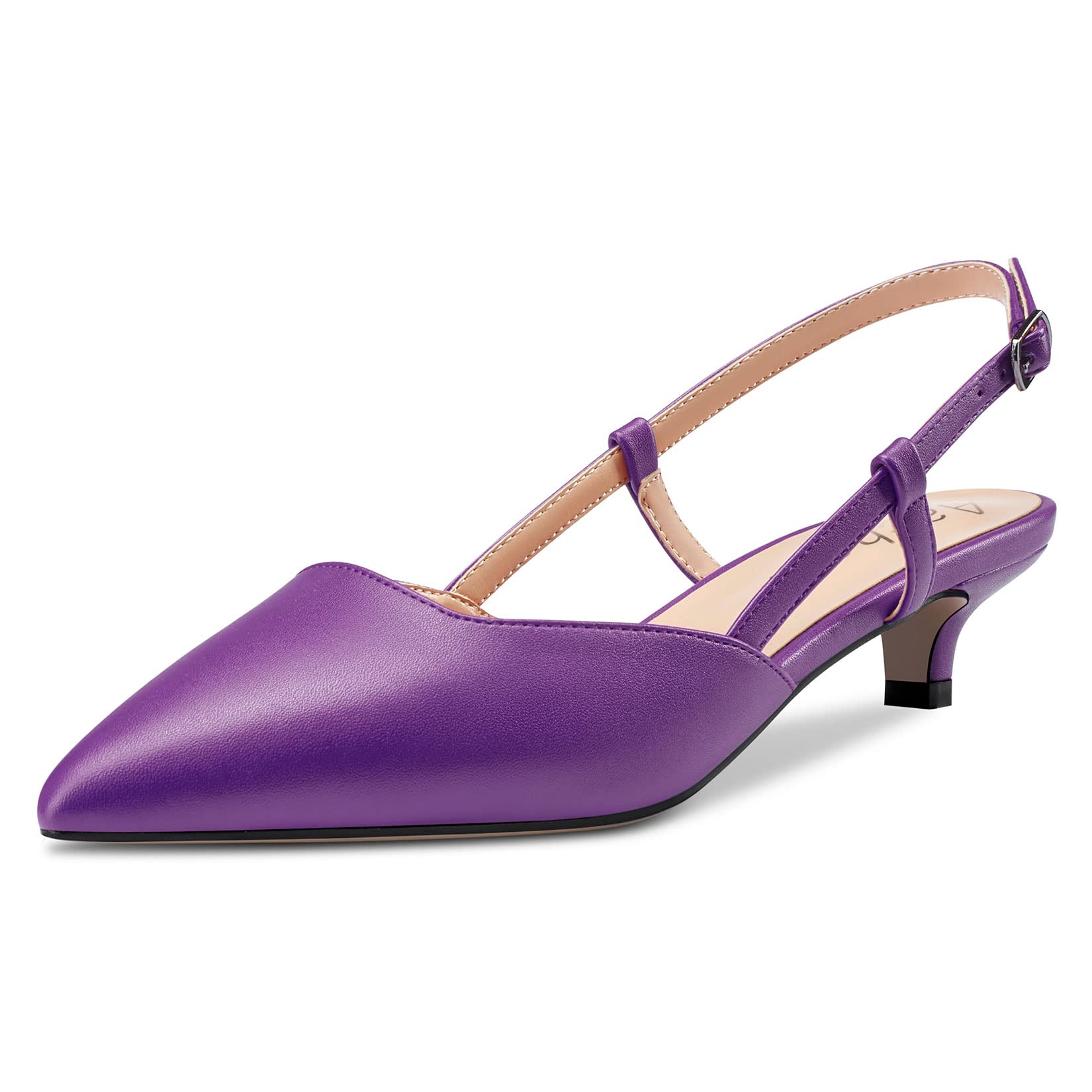Aachcol Women's Low Heel Kittens Heel Pumps Pointed Toe Ankle Strap Slingback Dr