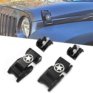 SEMTION Hood Latches Aluminum Hood Locks Compatible with Jeep Wrangler JK JKU JL JLU JT Gladiator 2007-2024 (Freedom Star)