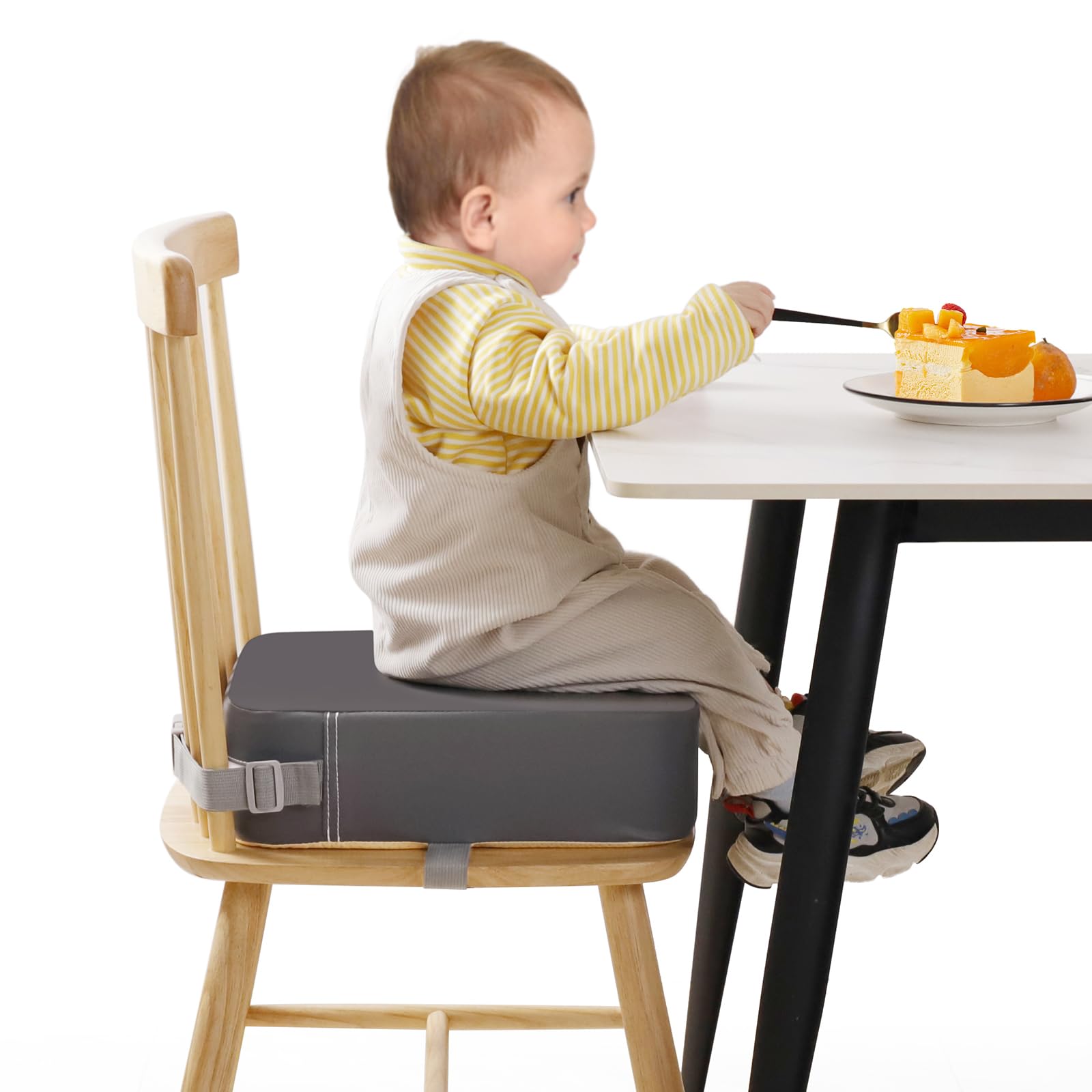 TOTIDYH Toddler Booster Seat for Dinner Table, Kitchen Chair Booster Seat | Non-slip Dinner Seat with Adjustable Straps, Baby Increasing Cushion for Eating Travel Camping, Waterproof Cover Wipes Clean