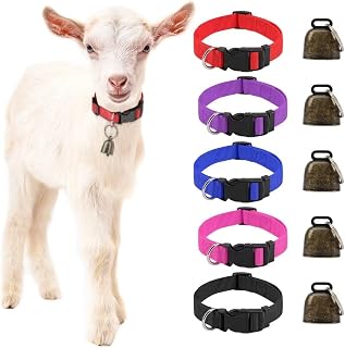 GINDOOR 5 Pack Classic Goat Collars with Bells, Anti-Lost Pet Collar | Adjustable Nylon Collar & Sheep Grazing Copper Bells for Small Farm Animal Sheep Calf Cow Accessories(13.7"-20.5")