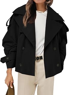 Tankaneo Women Casual Double Breasted Short Trench Coat Autumn Fashion Outerwear with Belt