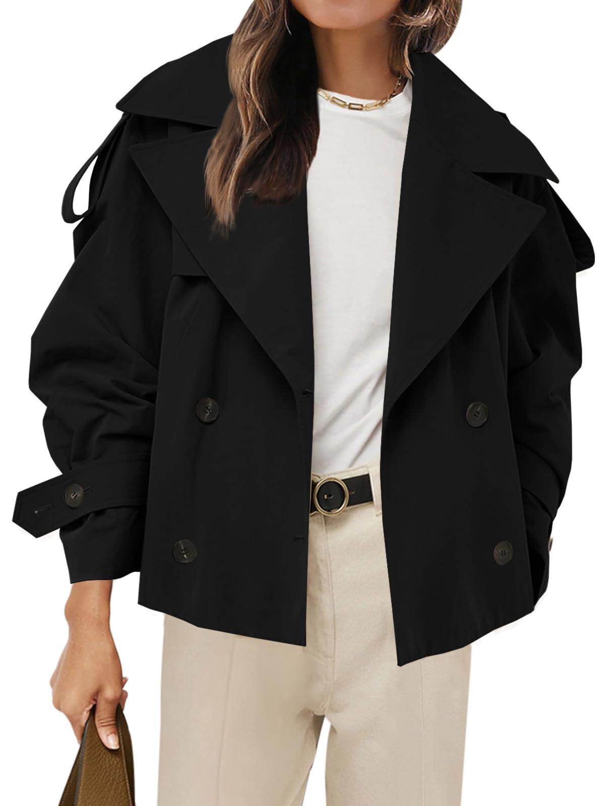 Tankaneo Women Casual Double Breasted Short Trench Coat Autumn Fashion Outerwear