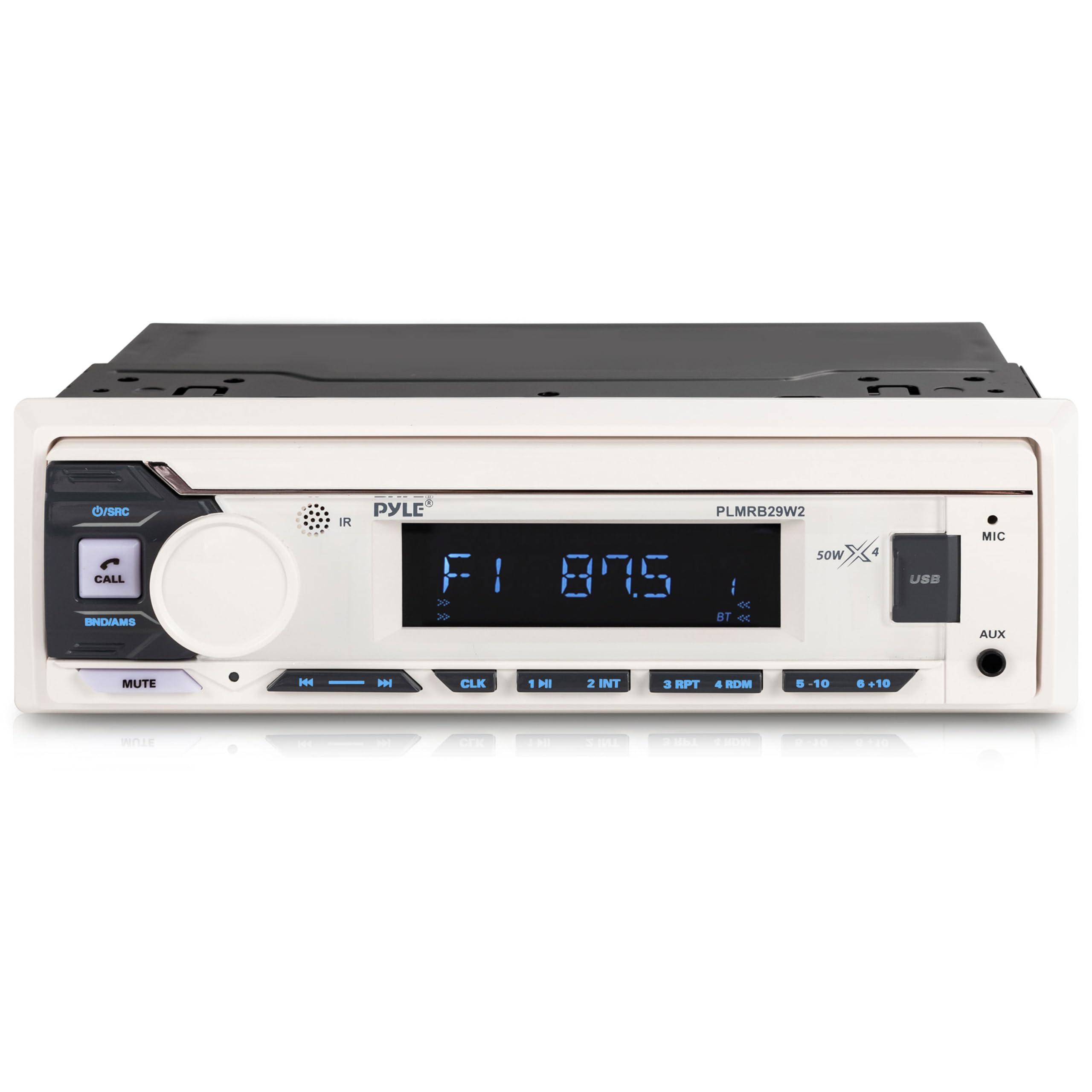Pyle Marine Radio Single DIN Receiver – Bluetooth Wireless Streaming, AM/FM Tune