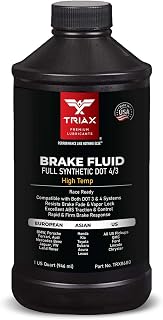 TRIAX Brake Fluid DOT 3&amp;4 - Full Synthetic, High Temp, Heavy Duty, All-Vehicle, Race Ready - European, Asian, &amp; US Vehicles - Resists Brake Fade &amp; Vapor Lock, ABS Traction &amp; Control (1 Quart)