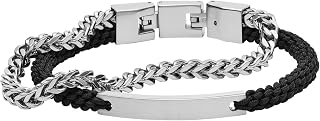 Fossil bracciale da uomo in acciaio inossidabile o pelle con chiusura a libro