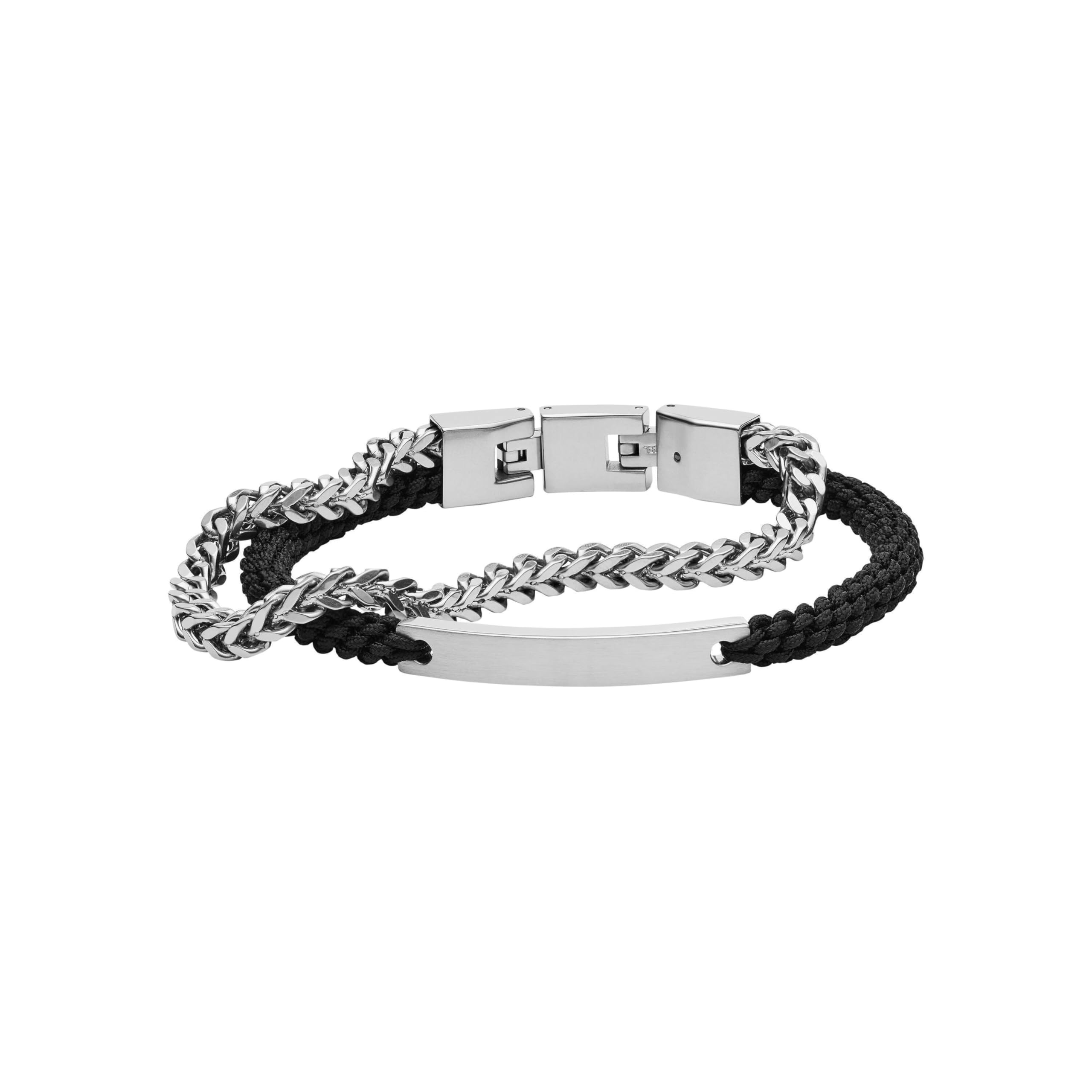 Fossil bracciale da uomo in acciaio inossidabile o pelle con chiusura a libro