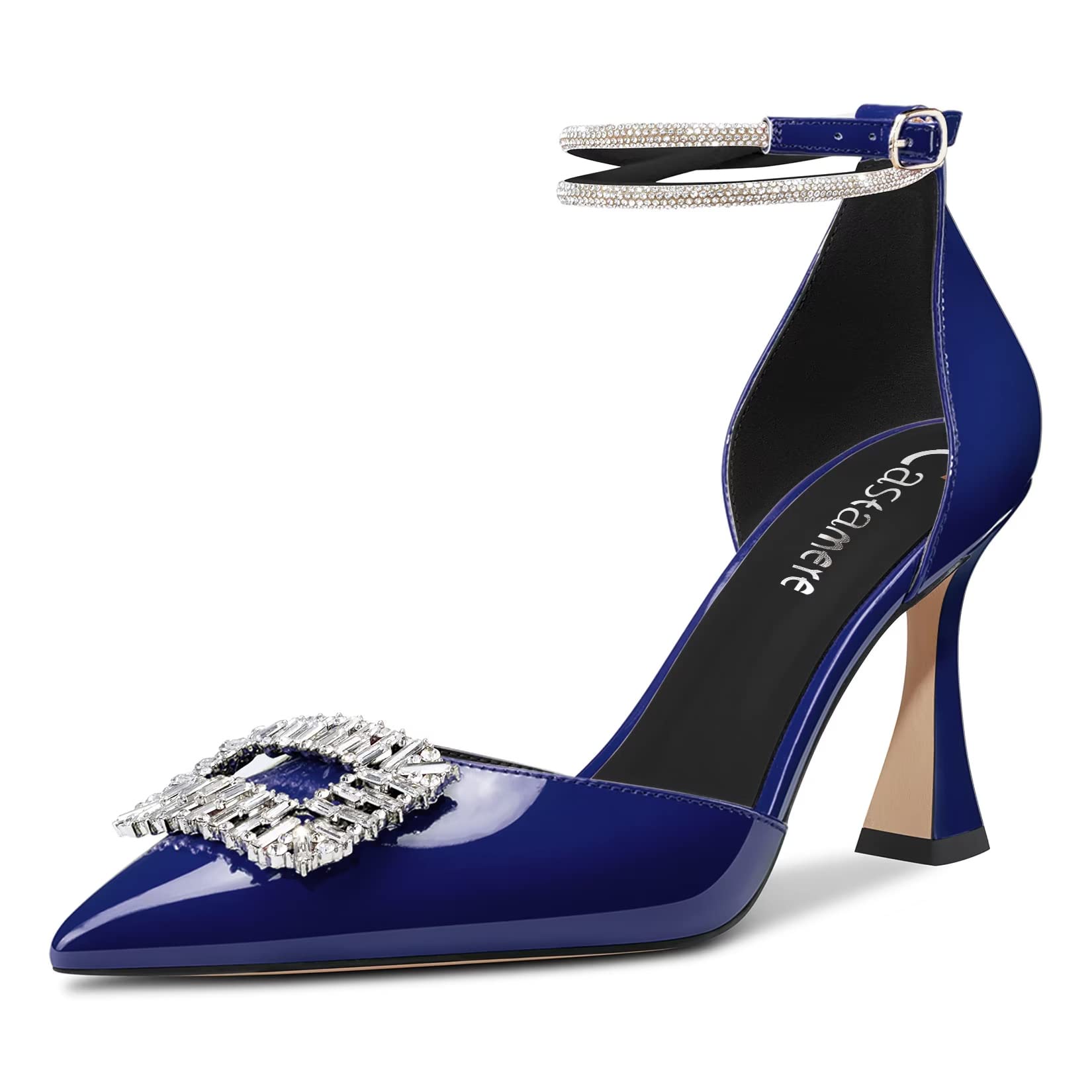 Castamere Women's High Block Chunky Heel Strappy Ankle Strap Diamond Crystal Poi
