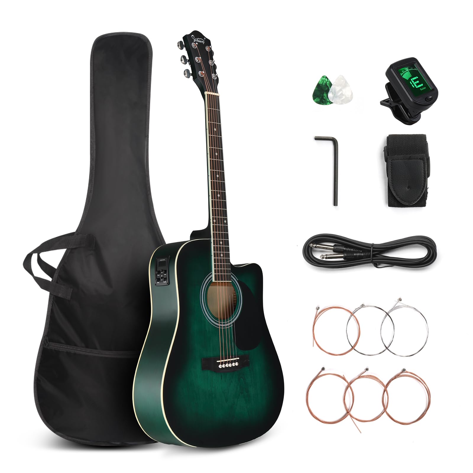 GLARRY Full Size 6 Strings Acoustic Electric Guitar Beginner Kit, Cutaway 41 Inc