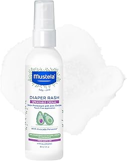 Mustela Baby Diaper Rash Cream Spray – Touch-Free protectant with Zinc Oxide &amp; Natural Avocado - Treats, Soothes and Prevents Diaper Rash- Fragrance-Free - 3 fl. oz