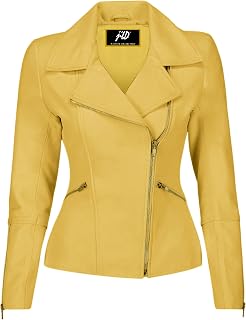 Jild Women's Asymmetrical Zip-Up Real Lambskin Leather Motorcycle Jacket - Casual Fashion Moto Biker Leather Jacket Women