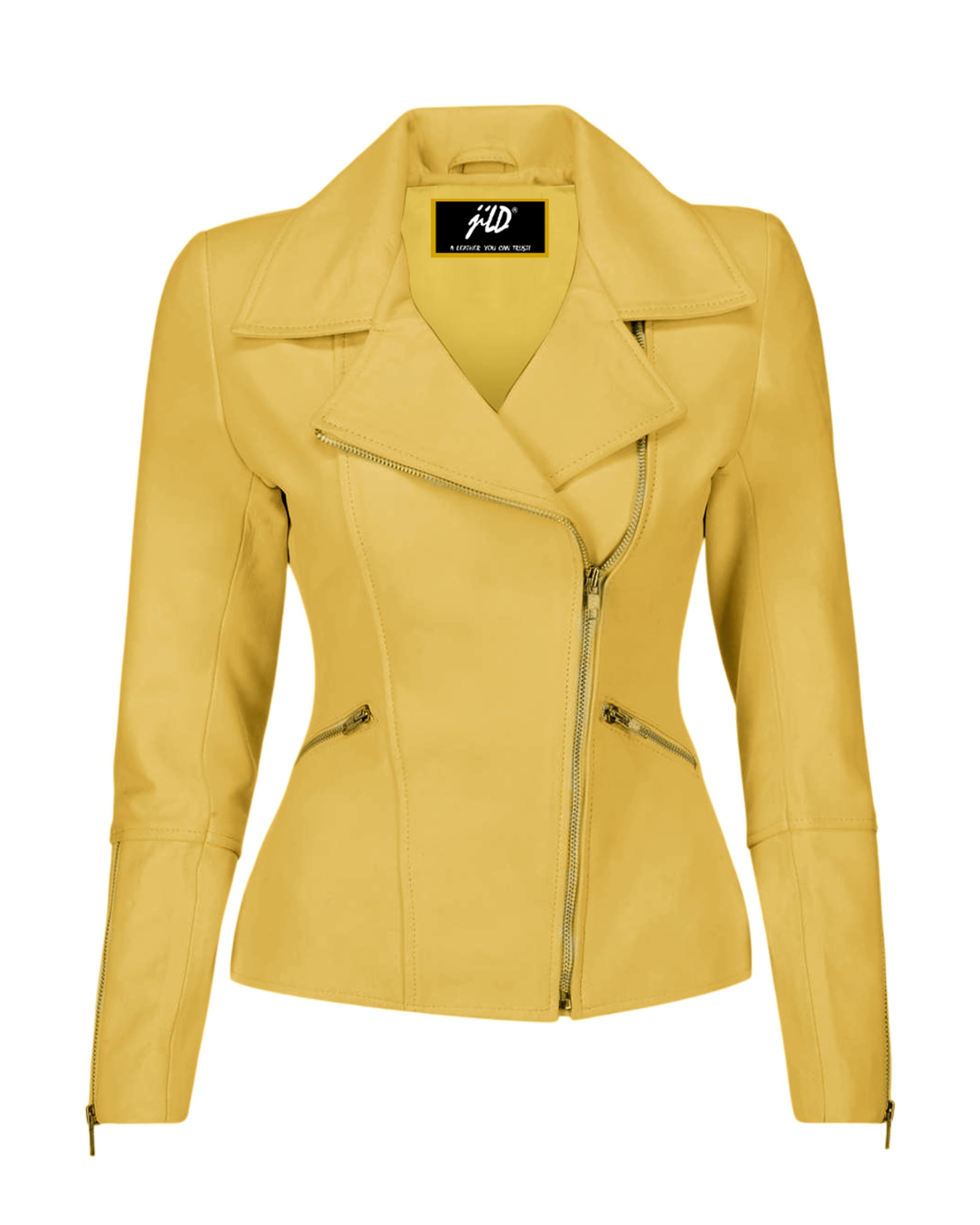 Jild Women's Asymmetrical Zip-Up Real Lambskin Leather Motorcycle Jacket - Casua
