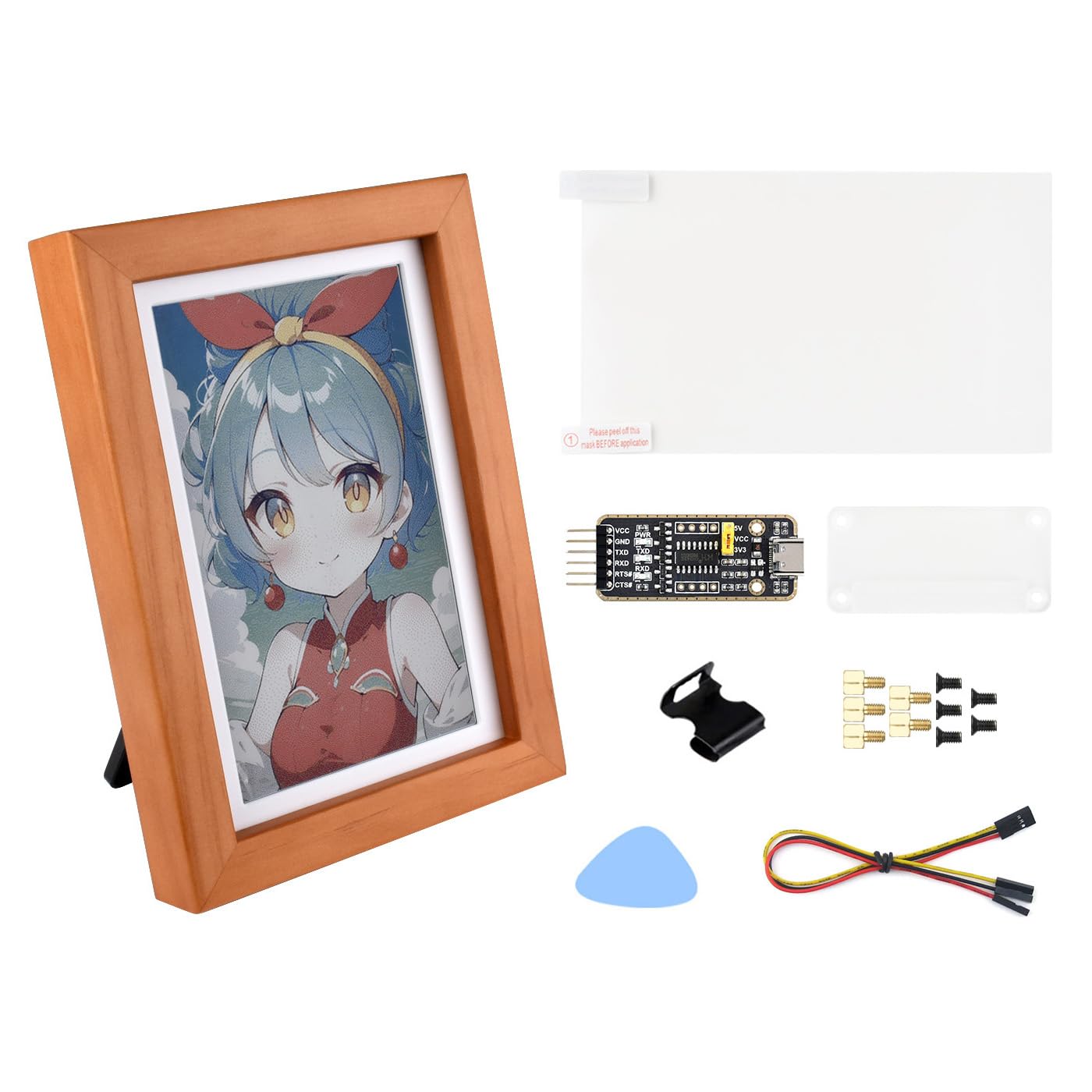 Waveshare 7.3inch E6 Full Color E-Paper with Solid Wood Photo Frame, Compatible 