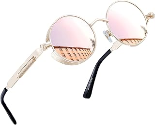 Joopin Round Steampunk Sunglasses Men's Polarised Retro Sunglasses Women Mirrored UV400 Vintage Hippie Glasses Unisex for Cosplay Festival