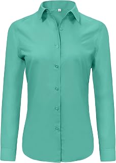 Ruisin Super Soft Wrinkle Free Button Down Shirt Women Solid Long Sleeve Striped Formal Work Dress Blouse Tops