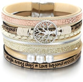 Fesciory Leather Wrap Bracelets for Women, Boho Western Stacked Jewelry