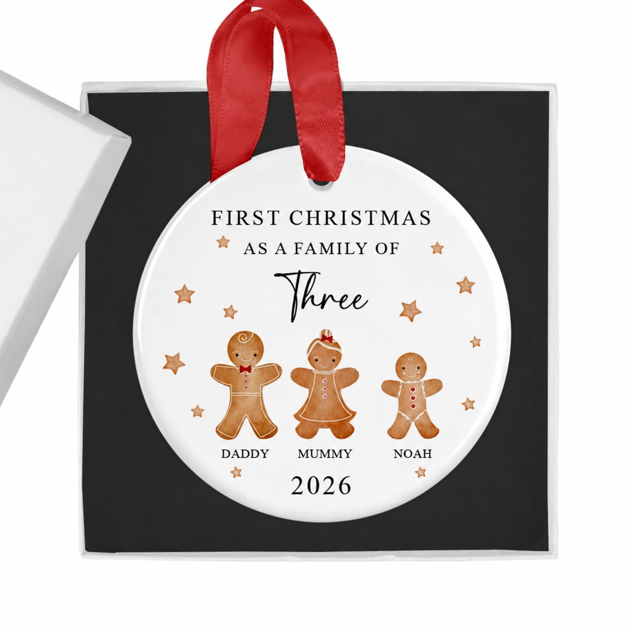 Personalised First Christmas as a Family of Three Bauble Ornament with Gift Box 