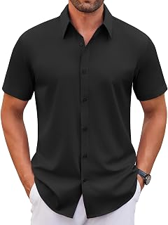 COOFANDY Men's Stretch Dress Shirts Short Sleeve Wrinkle Free Casual Button Down Shirts