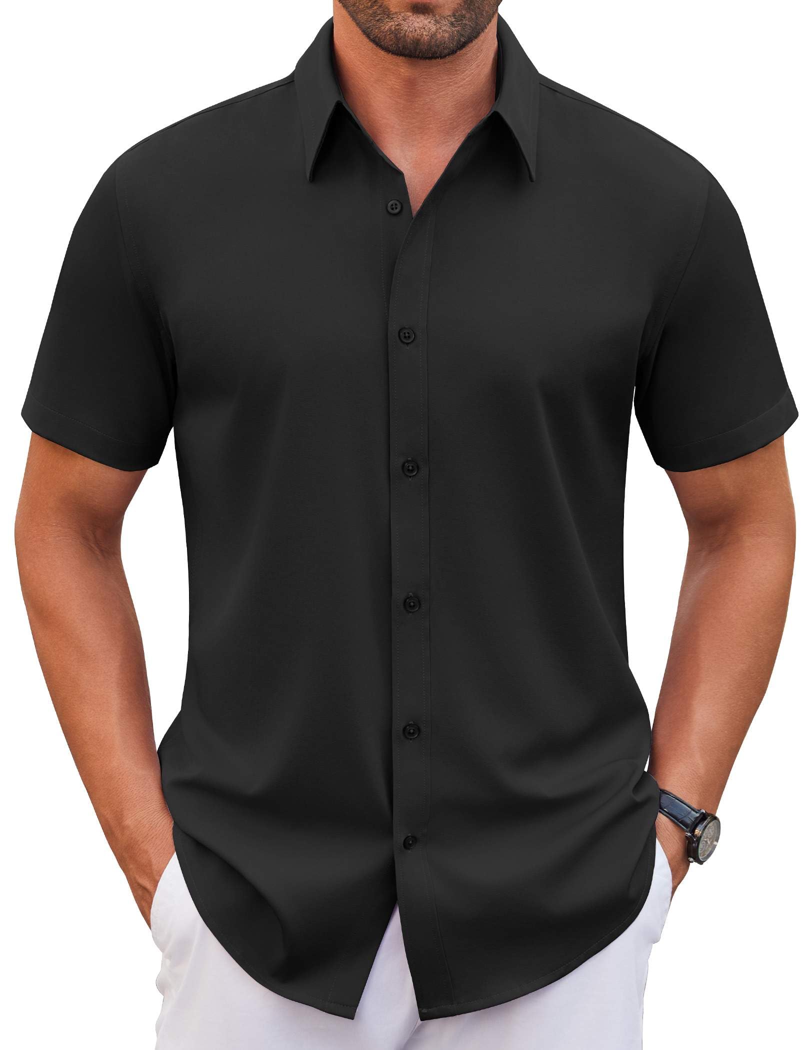 COOFANDY Men's Stretch Dress Shirts Short Sleeve Wrinkle Free Casual Button Down