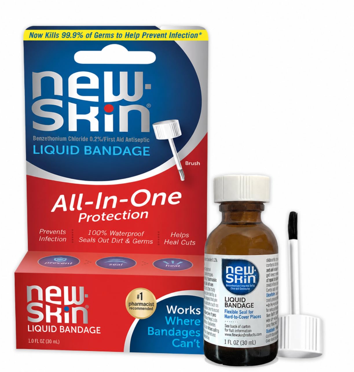 New-Skin Antiseptic Waterproof Liquid Bandage, Cuts & Blisters, 1 oz | Antisepti