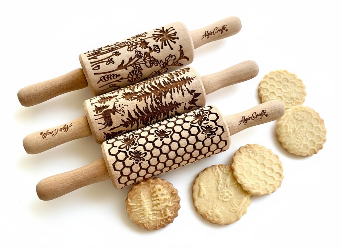 WILD 3 mini Embossed Rolling Pin Set with Bees, Meadow and Forest Patterns by Al