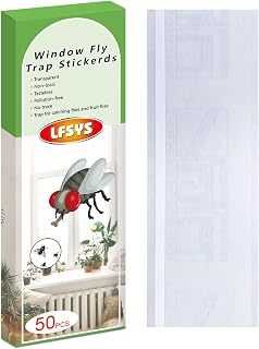 LFSYS 50 Pack Window Flie Trapz, Fruit Flie Trapz for Indoors, Fly Paper Stiky Strips, Fly Traps for Indoors Clear