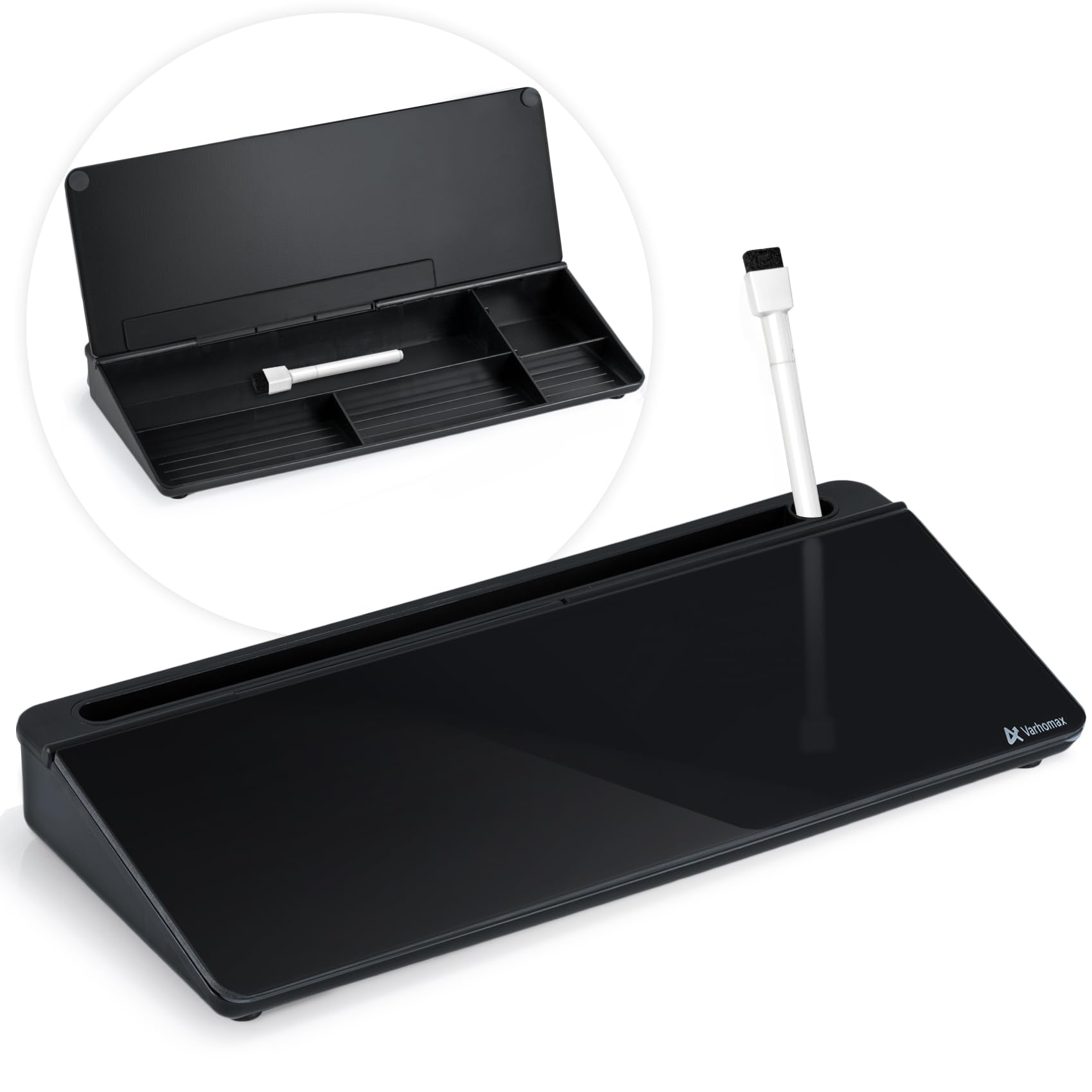 Varhomax Desktop Whiteboard with Storage, Desk Organizer Dry Erase Glass White B