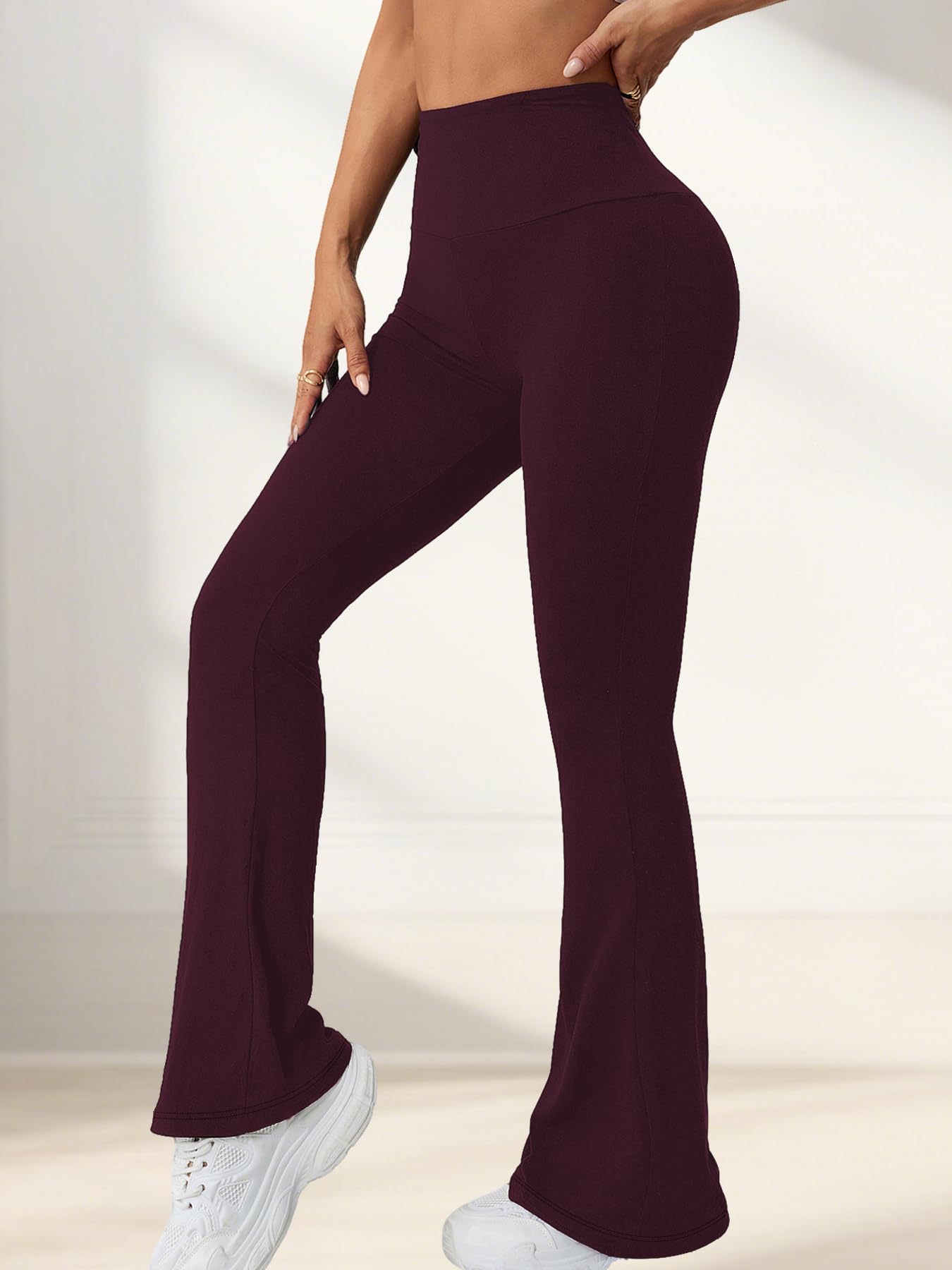 Women's Super Soft High Waisted Flare Pants for Women, Tummy Control No See Thro