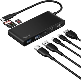 Belkin 7 Port USB-C Hub with HDMI 2.0 4K@60Hz, SD Card Reader and MicroSD Card Reader, PD 100W, Fast Data Transfers Up to 5Gbps, Multiport USBC Adapter for MacBook, iPad Pro, Chromebook - Black