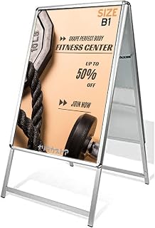 Naritaka Store JC-B1-D Sign, Vertical Sign, Stand Sign, Aluminum, A-Shaped Sign, Panel Stand, Store Sign, Outdoor, Poster Frame Stand, Grip-type A-Shaped Sign, Rainproof, Guidance, B1, Double-Sided, W30.3 H53.5 Inches (770 x 1,360 mm), Frame Width 1.3 inches (32 mm), Silver