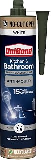UniBond Kitchen & Bathroom Mould-Resistant White Sealant, 1 x 280 ml | Waterproof Sanitary Silicone Sealant, Silicone-Based Formula, Easy No Cut Opening, Cartridge Format