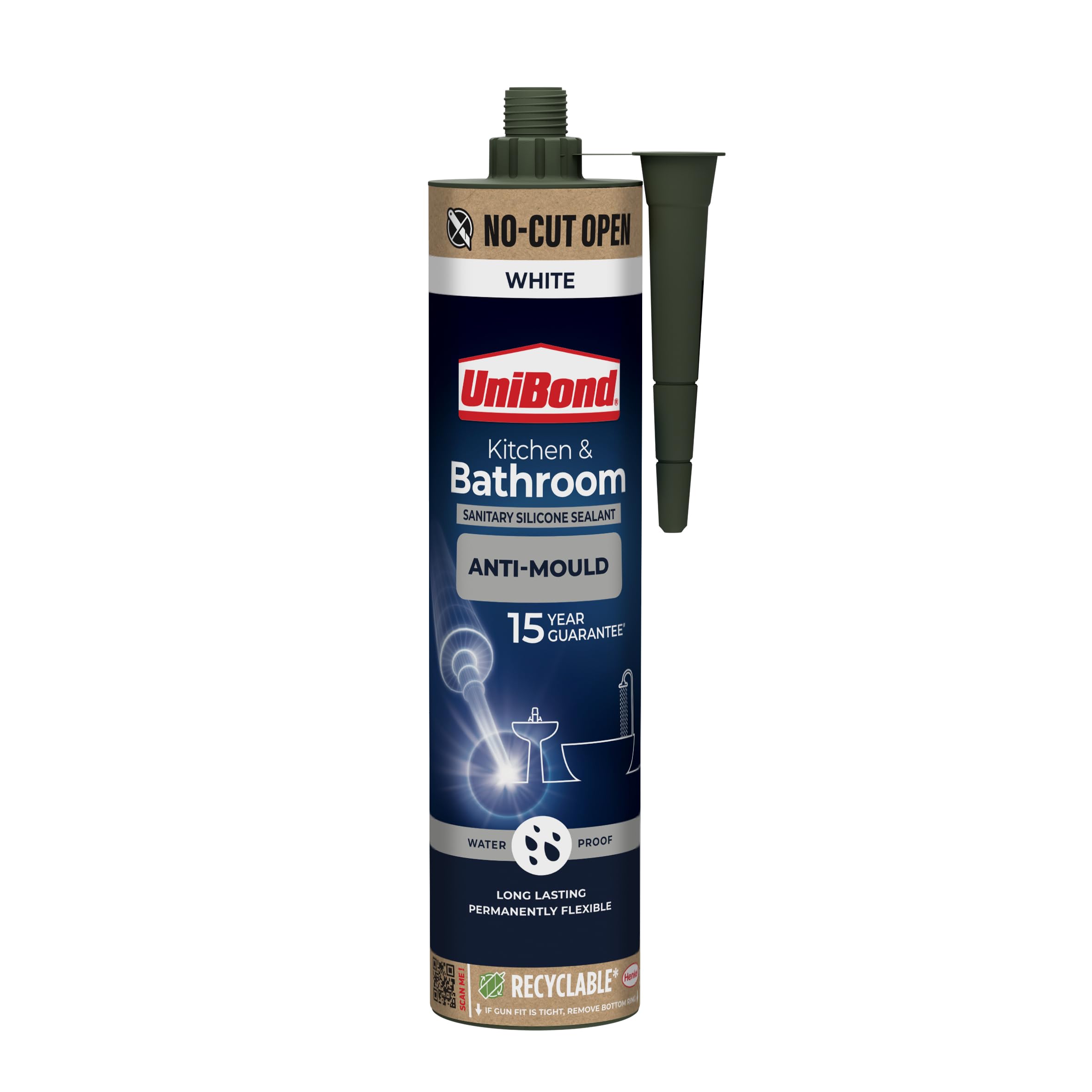 UniBond Kitchen & Bathroom Mould-Resistant White Sealant, 1 x 280 ml | Waterproo