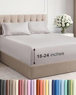 Extra Deep Queen Sheet Set - 4 Piece Breathable Cooling Sheets - Light Grey