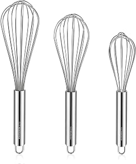 NileHome 3-Pack Stainless Steel Whisk Set, Kitchen Utensils for Cooking | Food-grade Material,Dishwasher Safe,8in+10in+12in,Easy to Clean and Store,Perfect for Cooking,Whisking and Blending