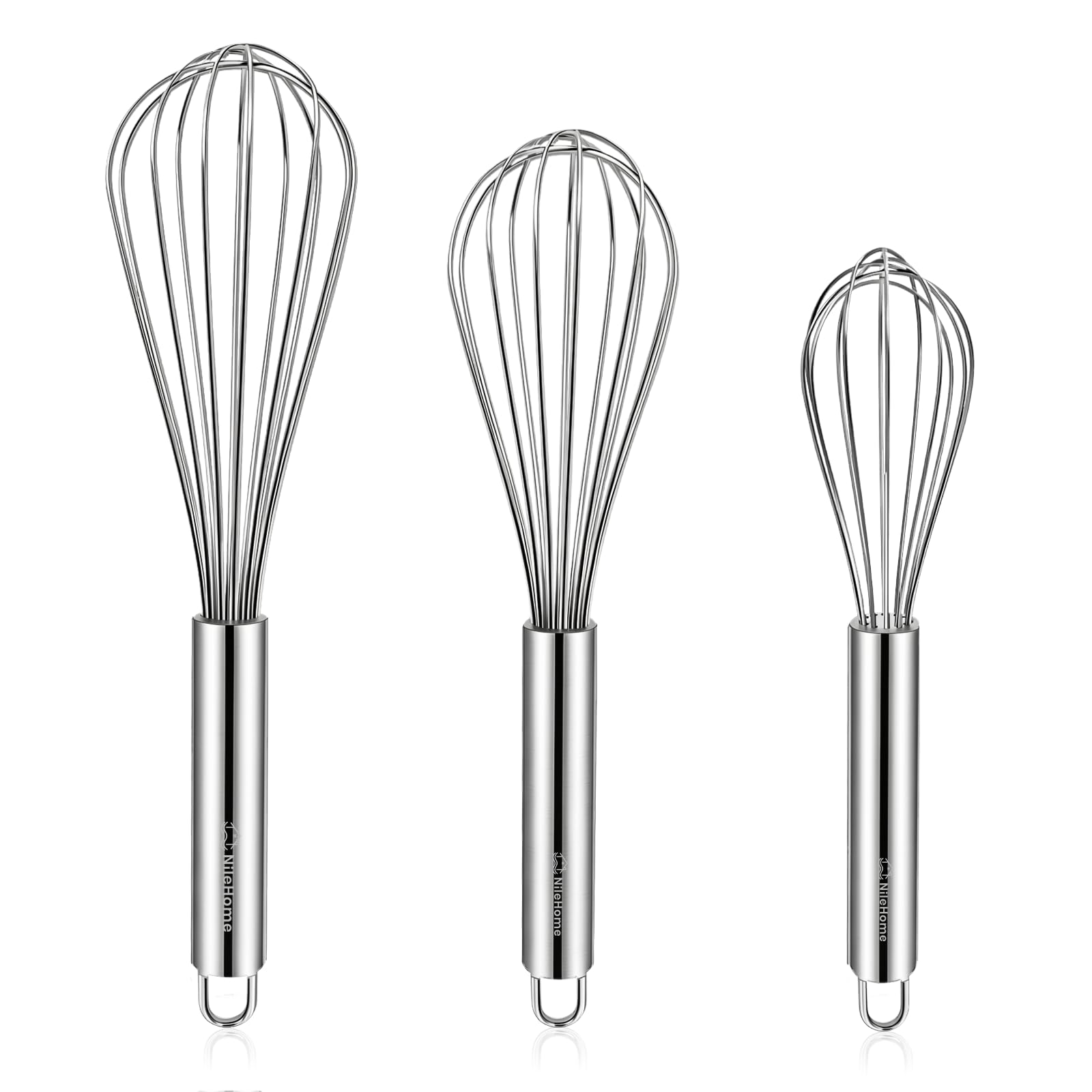 NileHome 3-Pack Stainless Steel Whisk Set, Kitchen Utensils for Cooking | Food-g