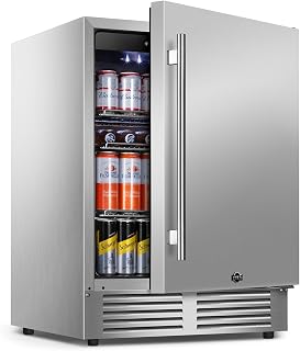Tylza 24" Outdoor Beverage Refrigerator 176 Can Stainless Quick Chill | Stainless steel, IPX4 waterproof, undercounter or free, <38dB, temp memory, 37-65°F