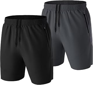 HMIYA Mens Running Shorts Sport Gym Breathable Zip Pockets