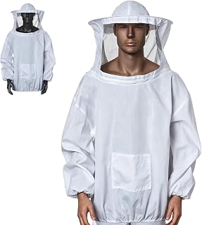 Cisixin Protective Bee Keeping Suit, Bee Keeper Outfit, Beekeeper Ventilated Suit Coverall Jacket with Round Veil for Bee Keeper