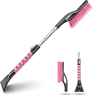 33" Extendable Ice Scraper with Snow Brush for Car Window Windshield, Pink | Telescoping,Detachable,No-Scratch Bristles,Ergonomic Foam Grip &amp; Easy Storage,Winter Snow Remover Accessories for Cars,SUVs
