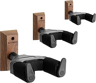 STRICH Guitar Wall Mount,Walnut,U-Shaped with Screws,Auto Lock Guitar Holder Hook for Acoustic, Electric Guitar, Banjo, Bass(3-Pack)