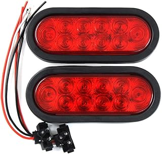 (2)6" Oval Red Trailer Truck waterproof Sealed Stop/Turn/brake Tail Lights | Marine Waterproof/Including 3-pin water tight plug/DOT SAE /with wires and Grommet