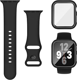 Joehwerr 3 in 1 Band for Apple Watch Series SE 9 8 7 6 5 4 4 40mm 40mm 41mm 44mm 45mm with Case and Screen Protector, Silicone Sport Band and Protective Case with 9H Tempered Glass