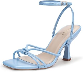 PARTY Women's Square Open Toe Strappy Kitten Heels Sandals