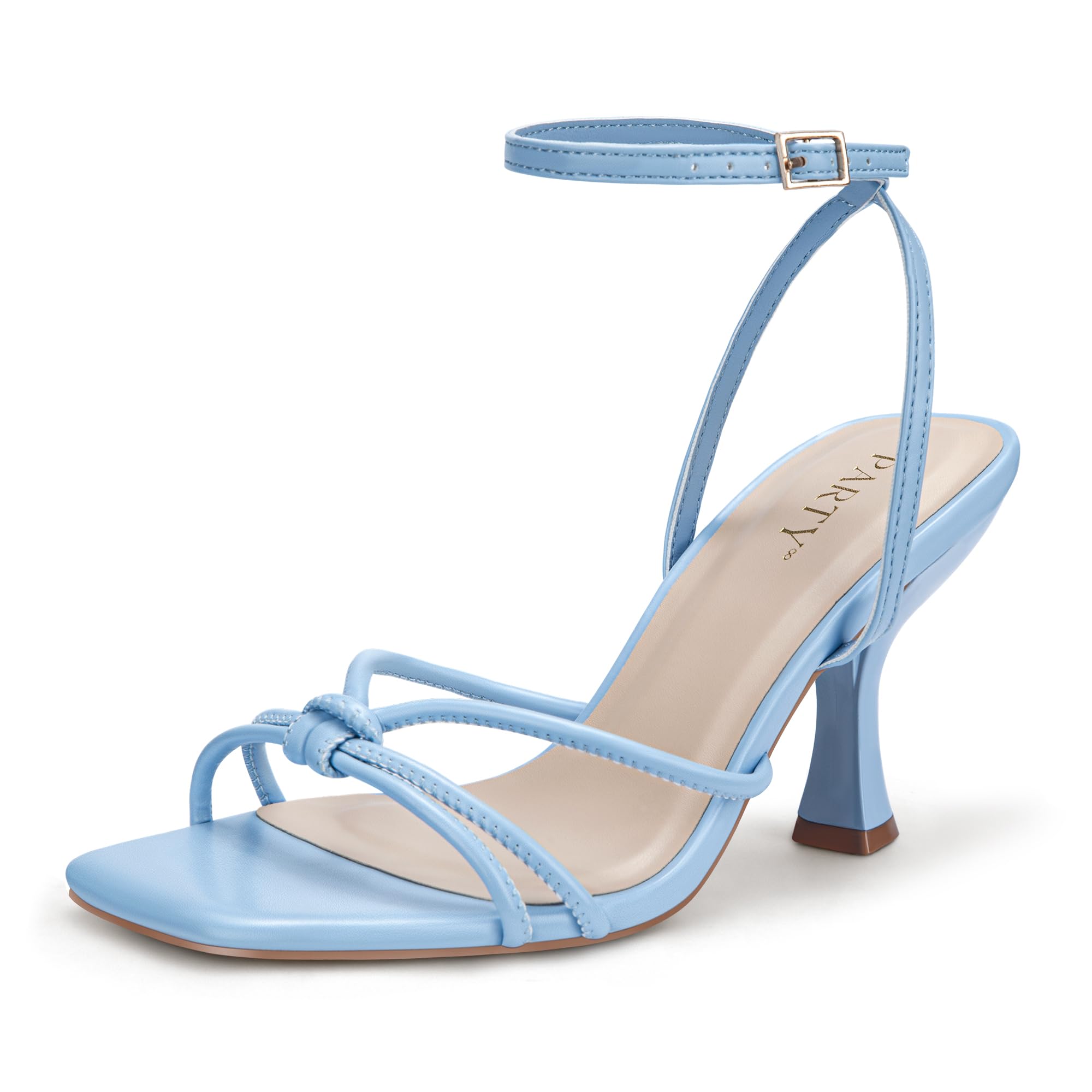 PARTY Women's Square Open Toe Strappy Kitten Heels Sandals