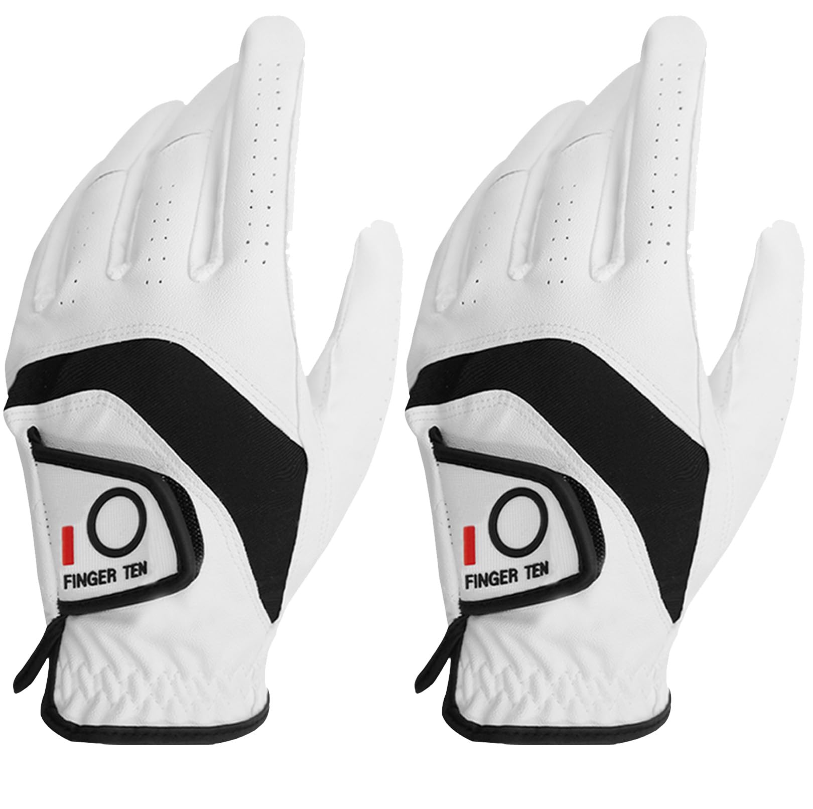 FINGER TEN Golf Gloves Men Left Right Hand 2 Pack | PU Leather for Soft Feel & G