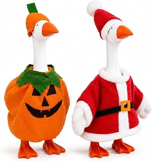 2 Pack Desk Goose Outfits 7 Inch for Halloween & Christmas | Desk Goose Holiday Outfits, Halloween Pumpkin & Santa Mini Desktop Goose Clothes Set