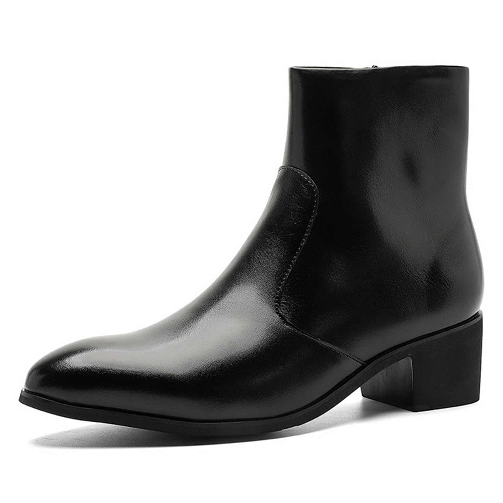 Men's Chelsea Boots Pointed Toe Low Heel Slip On Leather Dress Ankle Boots