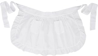 LilMents Retro Ruffles Half Waist Maid Apron with Pockets | Vintage Frills Style For Craft Kitchen Baking Cooking Cleaning Halloween Costume Cafe Waitress Servant Fancy Dress Party